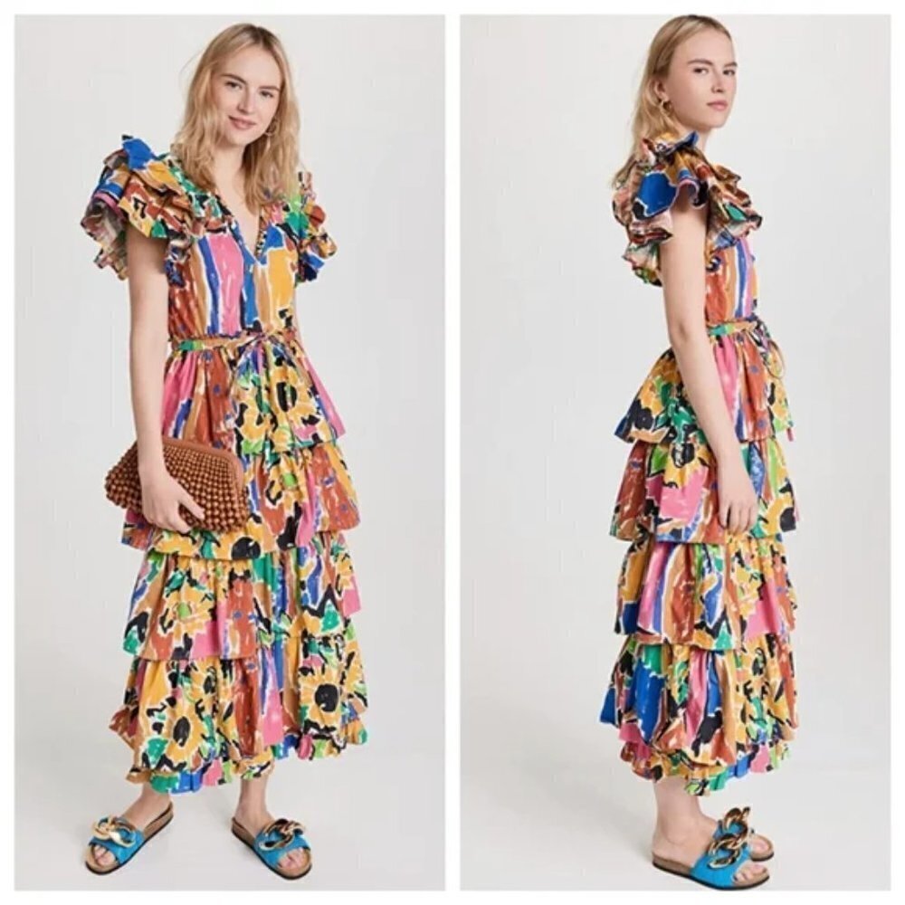 Love The Label Penelope V Neck Ruffle Maxi Dress with Drawstring Be… - Picture 2 of 10